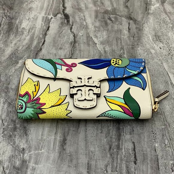 Tory Burch McGraw Floral Flap Wallet Fold Over Leather Crossbody Bag - Picture 4 of 11